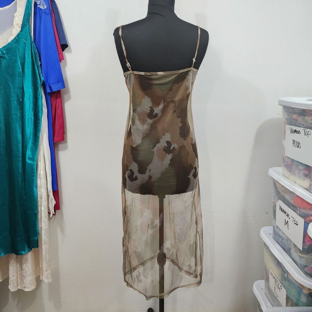 Sheer Mesh Camo-print Sleeveless midi dress Stretch Womens Size S/M - Picture 9 of 16